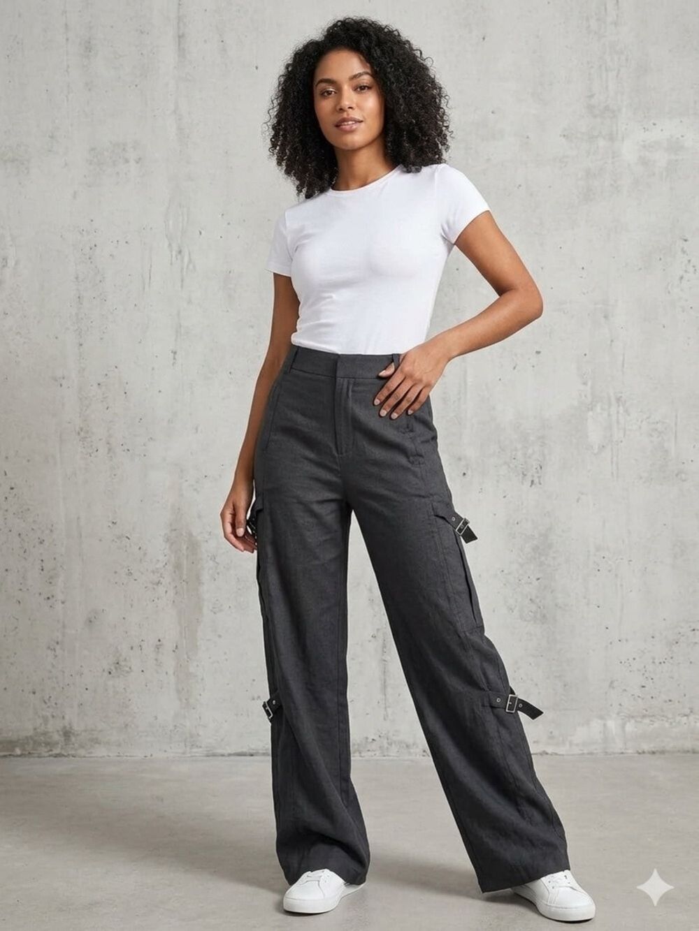 61. HALARA Wide Leg Cargo Pants in Charcoal - Picture 1 of 6